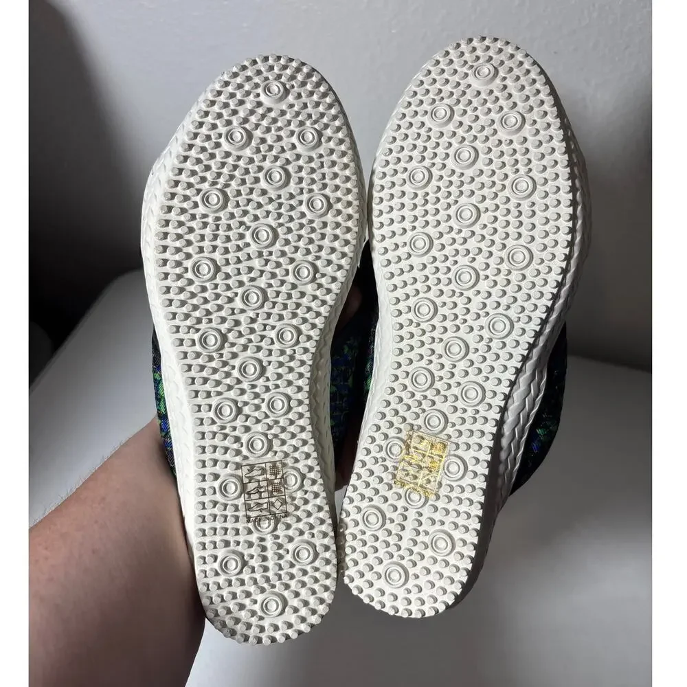 Bernie Mev NWOT Size 6 (EU 37) Avon Slip-On Sandals Blue Green Mosaic Woven